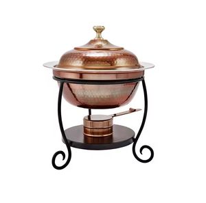 Artisan Oval Copper Casserole Premium Food Warmers Hammered Stainless Steel <b>Buffet</b> <b>Server</b> with Wrought Iron Scroll Stand - Product Image 4