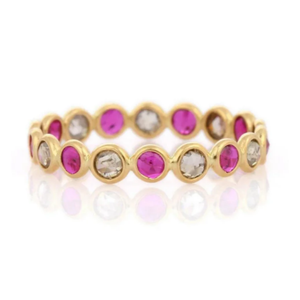 18K Gold Ruby Diamond Eternity Band-Micro Insert Pave Setting Wedding Ring - Product Image 2