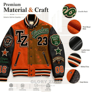 Glory Zone Custom Mens Vintage Varsity Jacket Heavyweight <b>Wool</b> Leather Sleeve Letterman Baseball <b>Coat</b> 19 - Product Image 3