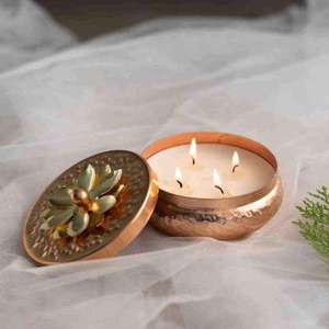 Bold Blossom <b>Brass</b> <b>Candlestick</b> Holder Round Shape Embossed Pattern Heat Resistant Eco-Friendly Handmade Home Decoration - Product Image 2