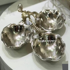 Juego de tazones de metal hechos a mano con forma de palmera, acabado en plata y oro, vajilla bohemia para servir en fiestas, bandejas decorativas. - Product Image 3