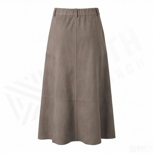 Falda midi marrón sólida de cintura alta para mujer, falda larga acampanada de corte A - Product Image 2