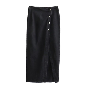 Jupe midi chic d'été pour femme, style double volant, taille haute vintage, décontractée, en jean, taille naturelle, Mujer - Product Image 1