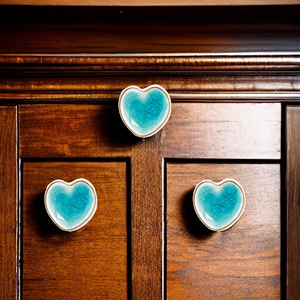 Handmade Blue <b>Ceramic</b> Heart Cabinet <b>Knob</b> | Gold Alloy <b>Drawer</b> Door Handles Kitchen Bedroom Furniture Home Decor Hardware Set of 3 - Product Image 6