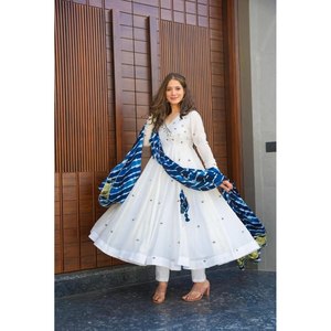 XS Size Party Wear Anarkali Suit with Embroidery Work-Includes Bottom and Dupatta - Product Image 1