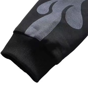 Sweat-shirt à capuche personnalisé avec logo imprimé flamme noire, col rond surdimensionné pour homme, vêtement décontracté d'automne, tricoté en polyester - Product Image 3