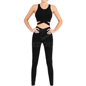 Conjunto de Yoga de cintura alta para mujer, Sujetador deportivo transpirable de talla grande y mallas, ropa deportiva elástica con patrón sólido - Product Image 4