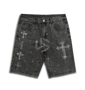 Shorts en jean bleu pour hommes 100% coton écologique non tissé style vintage décontracté pour la gym et le quotidien en provenance du Pakistan - Product Image 1