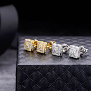 Lab Grown Diamond Square Stud <b>Earrings</b> 925 <b>Silver</b> Geometric Iced <b>Earrings</b> for <b>Men</b> Women Certified Diamond Gift Elegant Jewellery - Product Image 2