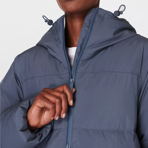 Chaqueta Larga Acolchada de Invierno con Capucha, Mangas Largas, Cierre de Cremallera, Color Sólido, Exterior de Poliéster, Abrigo Grueso y Cálido - Product Image 3