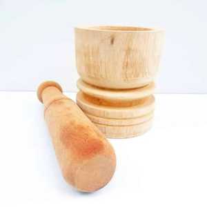 Classic Pedestal Wooden Mortar and Pestle Set Hand Manual Spice Herb <b>Grinder</b> Garlic Crusher Bowl Traditional Kitchen Mill - Product Image 3