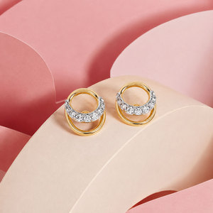 Elegant Double Circle Crystal <b>Stud</b> Earrings Gold Plated Luxury Statement Jewelry 18K 14K 10K 925&935 <b>Silver</b> - Product Image 1