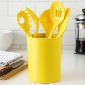 6 Piece Heat Resistant Kitchen <b>Utensil</b> Holder Set BPA-Free Spatula Slotted Spoon Ladle Crock <b>Utensils</b> for Counter Use - Product Image 3