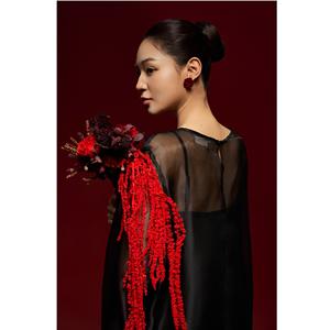 Vestidos Casuales de Verano Elegantes, Transpirables y de Lujo, de Manga Regular, Cuello Redondo, Seda, Voile, Rayados, Corte Recto, Hechos en Vietnam - Product Image 1