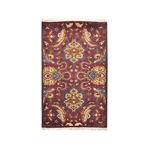 Tapis persan traditionnel noué à la main en laine, motif floral bordeaux, à poils ras, accent vert, tapis de luxe pour salon - Product Image 4