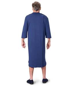 Bata de paciente adaptable para hombres con discapacidad, de algodón tejido azul marino, uniforme de hospital, sin costuras, cuello en V, manga larga, ropa de recuperación - Product Image 2