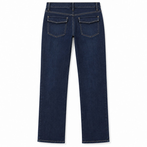 Jean en denim pour femme, taille mi-haute, coupe droite, avec rabat de poche replié - Indigo foncé - Product Image 2