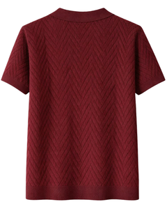 เสื้อโปโลถักลายสีแดงเบอร์กันดีสำหรับผู้ชาย แขนสั้น สวมใส่สบายๆ ในฤดูร้อน ทรงเข้ารูป  รับผลิตตามแบบ พร้อมปักโลโก้ ขายส่ง OEM - Product Image 5