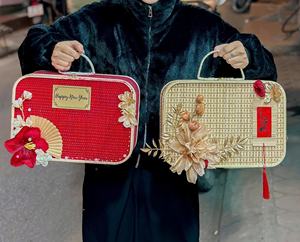 Red Suitcase <b>Gift</b> <b>Basket</b> Bamboo <b>Gift</b> Box with Handle Luxury Briefcase Woven Straw <b>Hamper</b> Lunar New Year Festive Packaging Case - Product Image 2