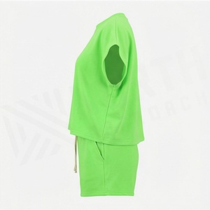 Women's Green 2 Piece <b>Knitted</b> Casual Shorts <b>Set</b> Crew Neck Short Sleeve Top Above Knee Solid Color Breathable Loose Fit Spring - Product Image 3