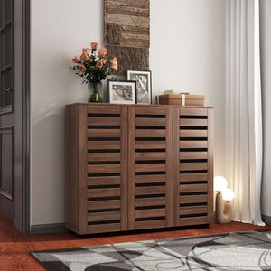 5-Tier Adjustable Wooden <b>Shoe</b> <b>Cabinet</b> with Louvered Doors <b>for</b> Entryway <b>Hallway</b> Bedroom Living Room Closet Organization - Product Image 3