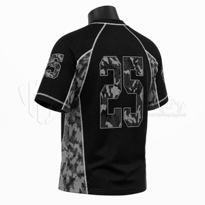 เสื้อฟุตบอลแบบกำหนดเองสำหรับผู้ชาย แขนสั้น สีดำลายพราง ผ้าตาข่าย โพลีเอสเตอร์ 100% ระบายเหงื่อได้ดี คอกลม ทรงสปอร์ต - Product Image 4