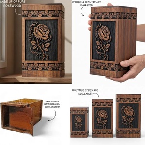 Handcrafted Eco-Friendly Rosewood & Resin Cremation Urn <b>for</b> Baby & <b>PET</b> Engraved Floral Remembrance Ocean Heart Design Handmade - Product Image 3