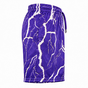 Pantalones cortos de baloncesto de malla para hombre, pantalones cortos deportivos con estampado de rayos morados y cintura elástica, ropa informal para calle, pantalones cortos de gimnasio para entrenamiento - Product Image 6