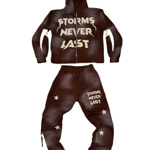 Trajes de gimnasio de Algodón 100% con logotipo personalizado, conjunto informal de Sudadera con capucha de gran tamaño, a prueba de viento, talla grande, forro polar liso Unisex para hombre - Product Image 1