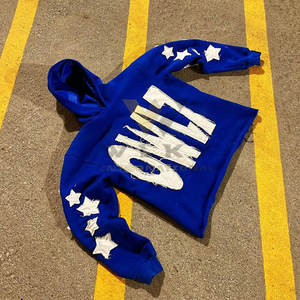 Hoodies brodés en coton mélangé pour usage extérieur, style décontracté, pour l'hiver, avec broderie effet vieilli - Product Image 4