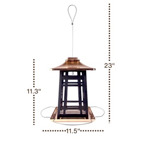 Copper Roof Black <b>Frame</b> Metal Hanging Bird Feeder Outdoor Garden Feeder With Perch For Birds - Product Image 2