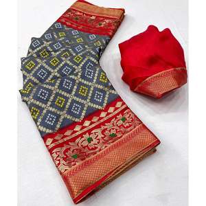 DESIGNER MOSS CHIFFON FOIL PRINT <b>SAREE</b> WITH UNSTITCHED BLOUSE <b>RED</b> - Product Image 1