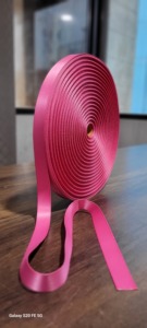Cinta de satén de poliéster rosa personalizada en rollo para serigrafía por transferencia térmica, material de cinta estrecha tejida en blanco para cordones y correas. - Product Image 5