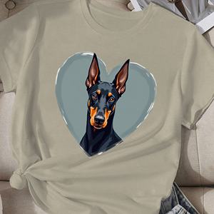 เสื้อยืด Doberman pinscher หัวใจสำหรับผู้หญิงสบายพอดีพิมพ์บนผ้าถักโพลีเอสเตอร์ - Product Image 2