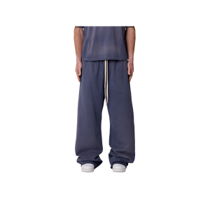 Men's Navy Blue Casual Pants Elastic Waist Side Pockets Breathable Lightweight Oxford Fabric Summer Wear - Product Image 1