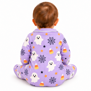 Pyjama unisexe à manches longues avec col Peter Pan et fermeture à boutons pour bébé, pyjama imprimé doux pour Halloween - Product Image 6