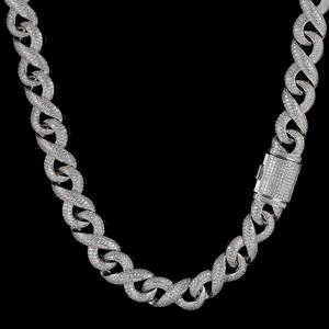 Mens 925 Silver Moissanite Iced Interlocking Link Chain Pave Cuban Style Luxury <b>Statement</b> <b>Necklace</b> For Men - Product Image 1