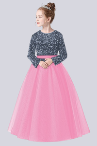 ชุดราตรีเด็กผู้หญิงผ้ากำมะหยี่สีชมพูประดับเลื่อมปักลายสวยงาม พร้อมผ้าตาข่ายเนื้อนุ่ม สไตล์เจ้าหญิง สำหรับงานเลี้ยงตอนเย็น  รับผลิตจำนวนมาก แบบ OEM ODM - Product Image 5