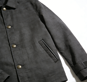 Chemise-veste en toile noire pour homme, col rabattu, simple boutonnage, style workwear, coupe classique, couleur unie, coton tissé - Product Image 4