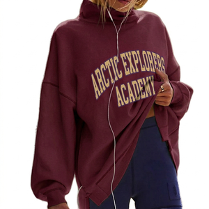 Nouveau Sweat-shirt Polaire Personnalisé pour Femme, Col Montant Long, Coupe Oversize, avec Impression de Lettres et Broderie, Collection Automne Hiver - Product Image 2