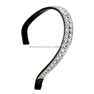 Banda de cejas de caballo ecuestre hermosos cristales en forma de diamante onda decorativa curvada banda de cejas de caballo de cuero inglés negro - Product Image 3
