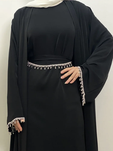 Vestido Abaya musulmán Nida negro con cadena de cristal, conjuntos islámicos elegantes, vestidos de noche largos para mujer, caftán marroquí de Dubái - Product Image 4