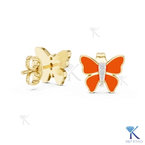 ต่างหูรูปผีเสื้อเคลือบสีส้ม ปีกเคลือบเงา ทองคำแท้ 14K 18K เครื่องประดับหรูหราสำหรับผู้หญิง เหมาะสำหรับงานแต่งงานและงานปาร์ตี้ - Product Image 1
