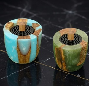 Blue Marble Wood Inlay Incense Holder Aromatherapy <b>Diffuser</b> <b>Ceramic</b> Incense Bowl with Wooden Stump for Home Decor - Product Image 3