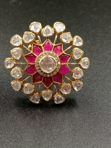 Amaira Jewels Classic Flower Shape 24K <b>Gold</b> Plated <b>Cocktail</b> <b>Ring</b> with Red Doublet Women's Wedding Jewelry - Product Image 6