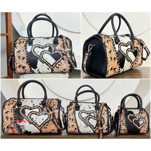 Sac de voyage Speedy en cuir de vachette façonné à la main, motif cœur, style western, sac à main artisanal pour cowgirl, sac à main tendance pour femme - Product Image 1