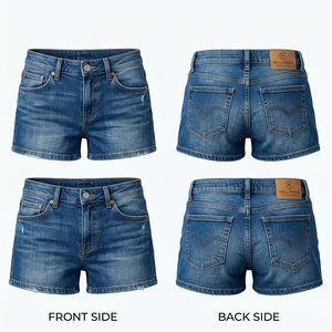 Shorts en jean premium écologiques pour femme, 340 GSM, marron délavé moyen, longueur genou, style simple et décontracté - Product Image 4