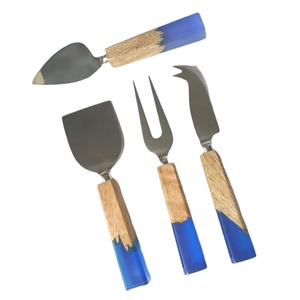 Sustainable Stainless Steel <b>Cheese</b> <b>Set</b> Blue Resin Wood Handle Modern Luxury Design Dishwasher Safe for Home Hotel Restaurant Use - Product Image 1