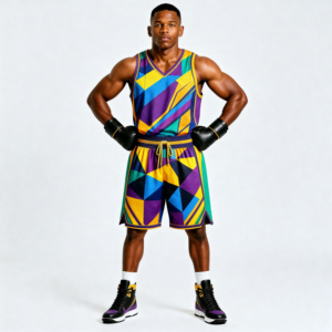 Ensemble de boxe noir et or en polyester, vêtements d'entraînement durables, short et haut avec gants, toutes saisons - Product Image 6