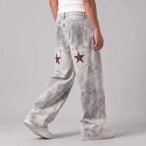 Jean en denim coupe large délavé effet neige, imprimé notes de musique tie-dye, coupe ample, style streetwear, taille haute, en coton, pour homme, collection printemps - Product Image 4